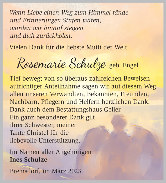 Traueranzeige von Rosemarie Schulze von Märkische Oderzeitung