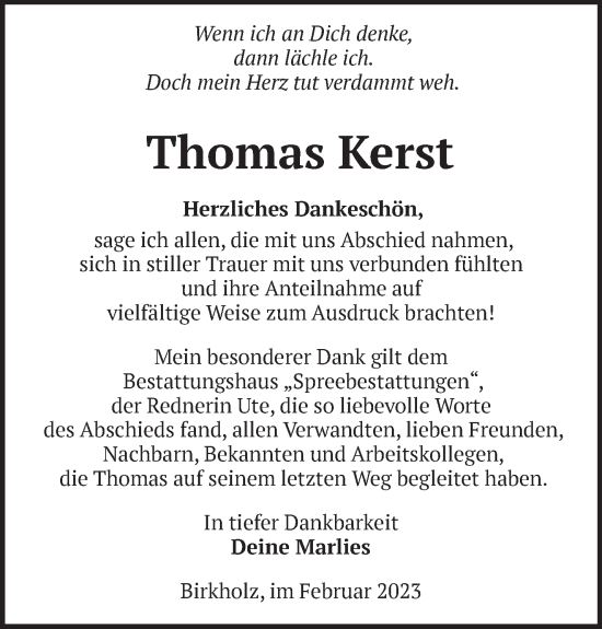 Traueranzeige von Thomas Kerst von Märkische Oderzeitung