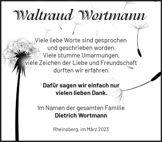 Traueranzeige von Waltraud Wortmann von Märkische Oderzeitung