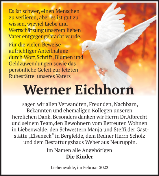 Traueranzeige von Werner Eichhorn von Märkische Oderzeitung