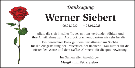 Traueranzeige von Werner Siebert von Märkische Oderzeitung