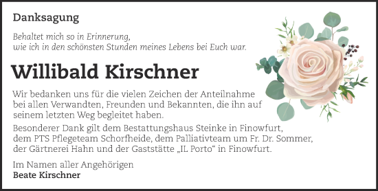 Traueranzeige von Willibald Kirschner von Märkische Oderzeitung