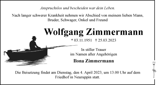 Anzeige Wolfgang Zimmermann