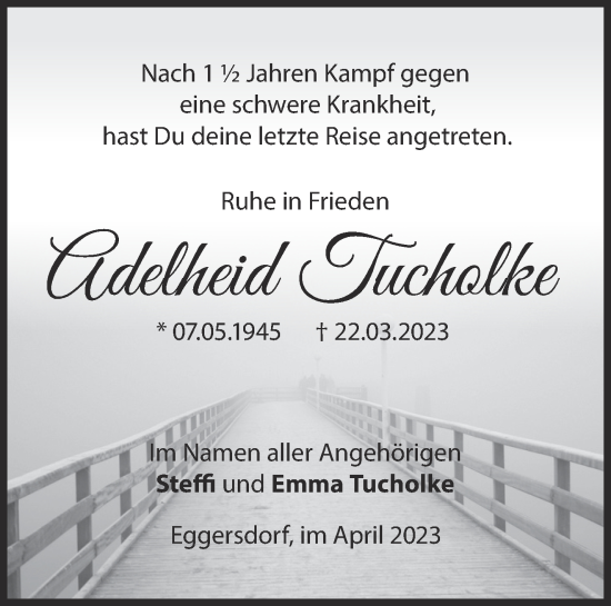 Traueranzeige von Adelheid Tucholke von Märkische Oderzeitung