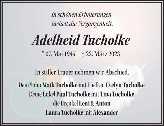 Traueranzeige von Adelheid Tucholke von Märkische Oderzeitung