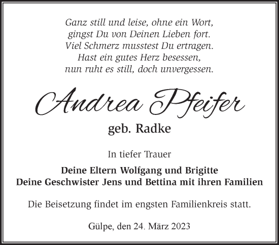 Traueranzeige von Andrea Pfeifer von Märkische Oderzeitung