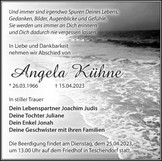 Traueranzeige von Angela Kühne von Märkische Oderzeitung