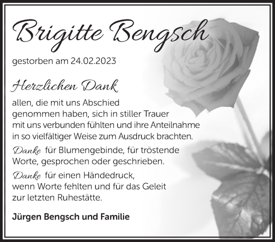 Traueranzeige von Brigitte Bengsch von Märkische Oderzeitung