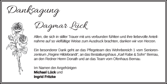 Traueranzeige von Dagmar Lück von Märkische Oderzeitung