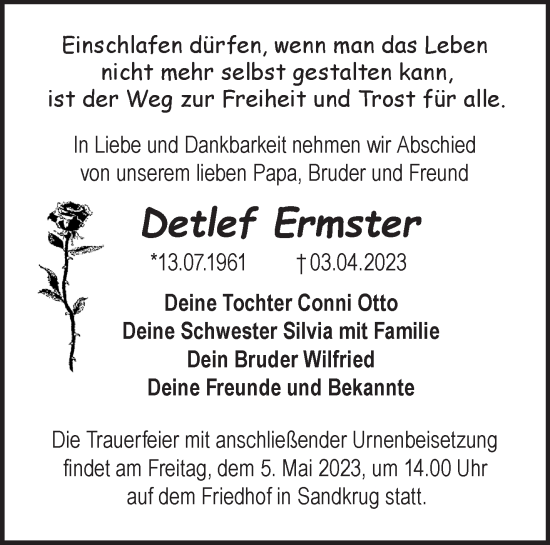 Traueranzeige von Detlef Ermster von Märkische Oderzeitung