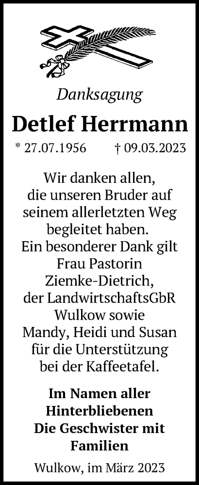 Traueranzeige von Detlef Herrmann von Märkische Oderzeitung