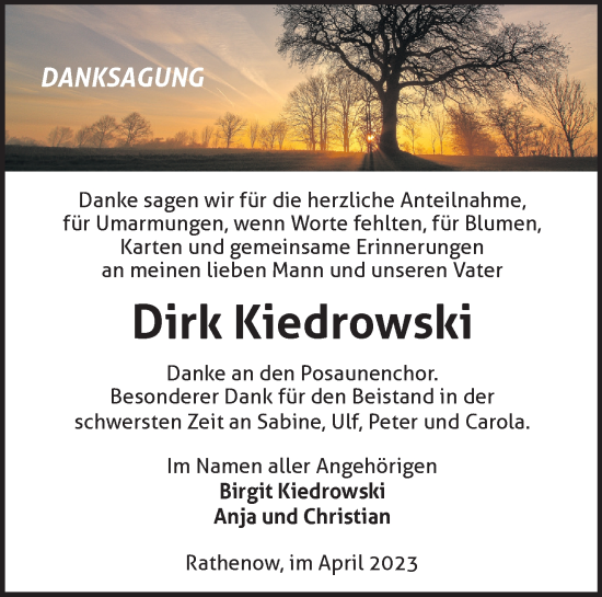 Traueranzeige von Dirk Kiedrowski von Märkische Oderzeitung