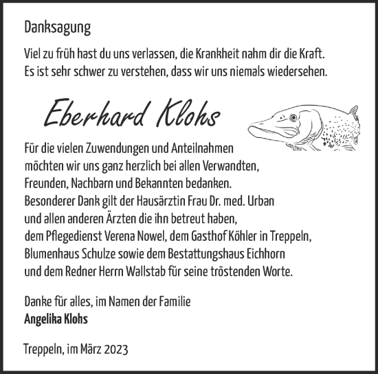 Traueranzeige von Eberhard Klohs von Märkische Oderzeitung