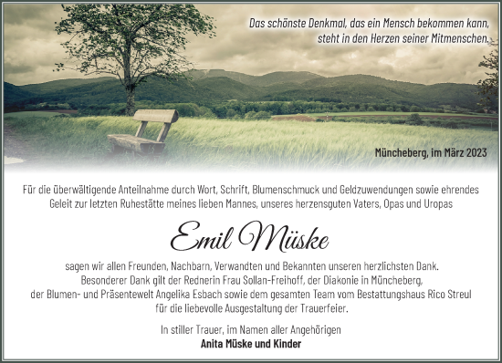 Traueranzeige von Emil Müske von Märkische Oderzeitung