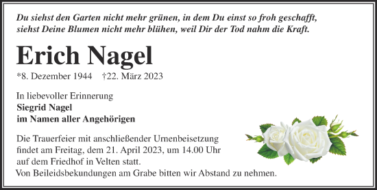 Traueranzeige von Erich Nagel von Märkische Oderzeitung