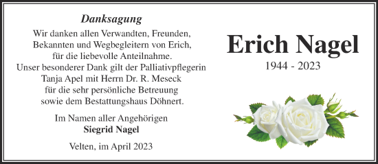 Traueranzeige von Erich Nagel von Märkische Oderzeitung