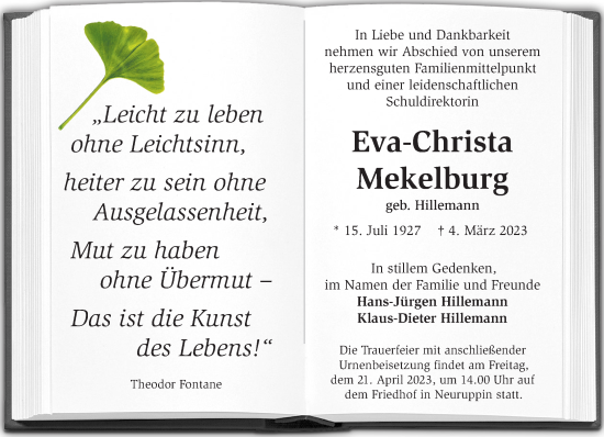 Traueranzeige von Eva-Christa Mekelburg von Märkische Oderzeitung