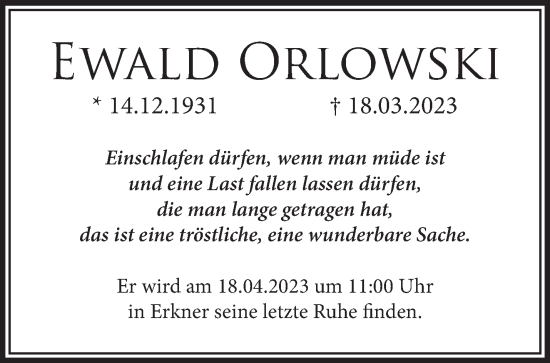 Traueranzeige von Ewald Orlowski von Märkische Oderzeitung