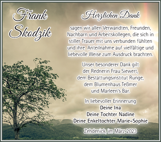 Traueranzeige von Frank Skodzik von Märkische Oderzeitung