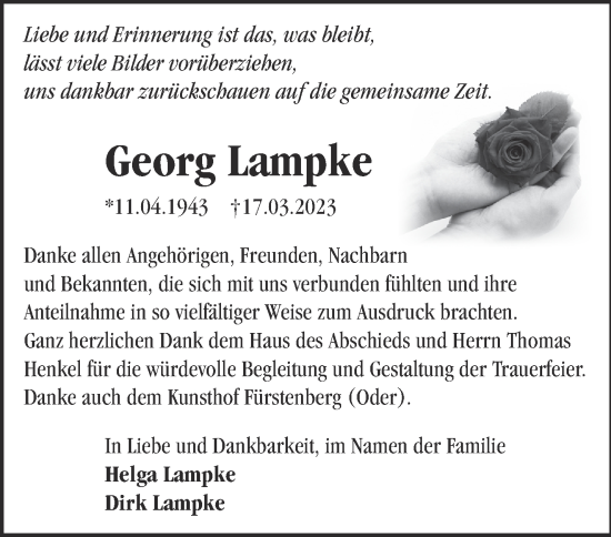 Traueranzeige von Georg Lampke von Märkische Oderzeitung