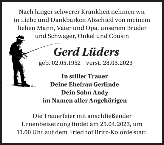 Traueranzeige von Gerd Lüders von Märkische Oderzeitung