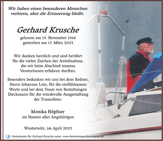 Traueranzeige von Gerhard Krusche von Märkische Oderzeitung