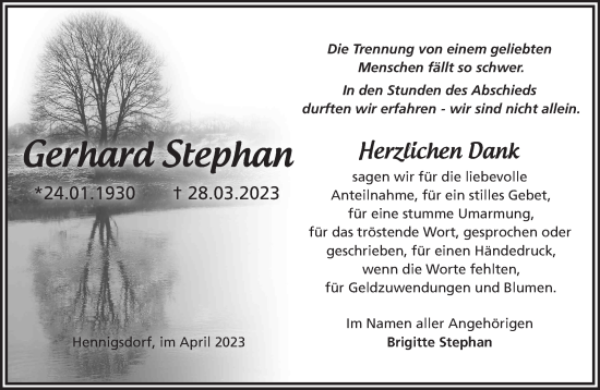 Traueranzeige von Gerhard Stephan von Märkische Oderzeitung