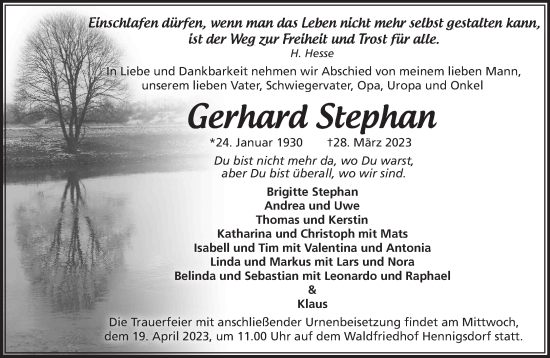 Traueranzeige von Gerhard Stephan von Märkische Oderzeitung