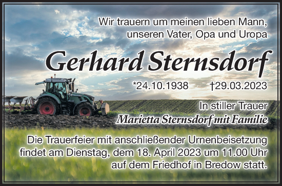 Traueranzeige von Gerhard Sternsdorf von Märkische Oderzeitung