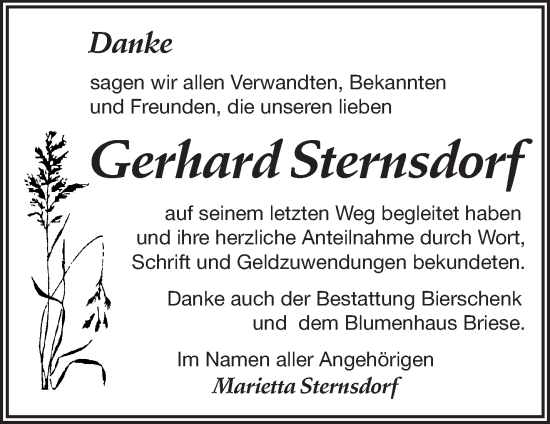 Traueranzeige von Gerhard Sternsdorf von Märkische Oderzeitung