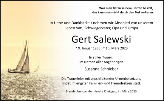 Traueranzeige von Gert Salewski von Märkische Oderzeitung