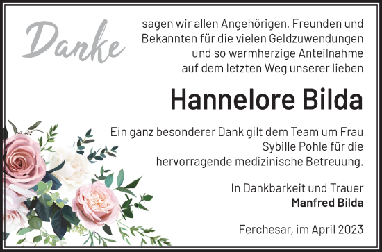 Traueranzeige von Hannelore Bilda von Märkische Oderzeitung