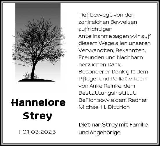 Traueranzeige von Hannelore Strey von Märkische Oderzeitung