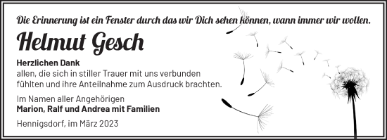 Traueranzeige von Helmut Gesch von Märkische Oderzeitung