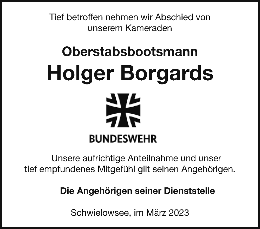  Traueranzeige für Holger Borgards vom 02.04.2023 aus Märkische Oderzeitung