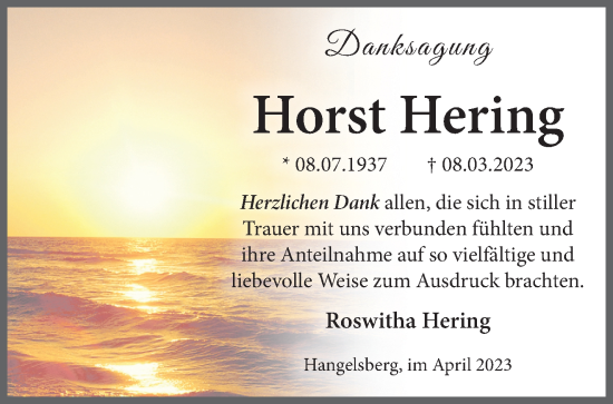 Traueranzeige von Horst Hering von Märkische Oderzeitung