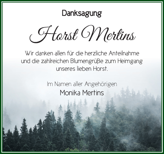 Traueranzeige von Horst Mertins von Märkische Oderzeitung