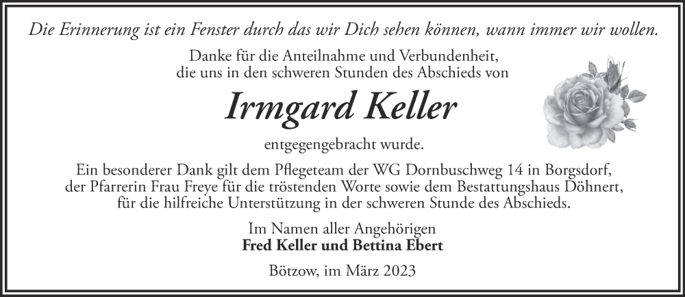  Traueranzeige für Irmgard Keller vom 01.04.2023 aus Märkische Oderzeitung