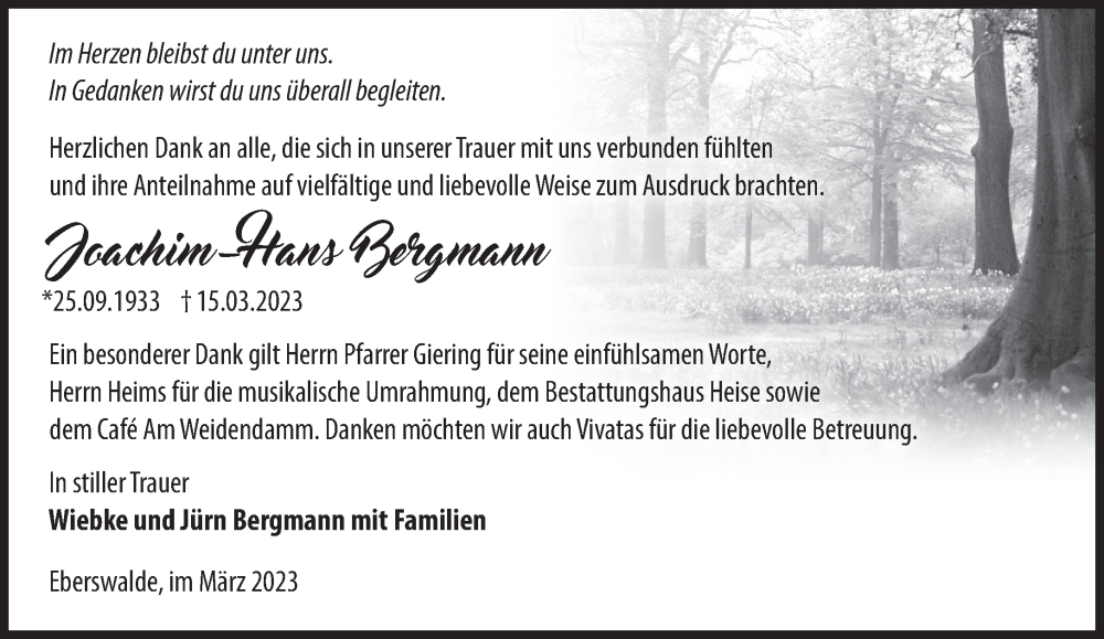  Traueranzeige für Joachim-Hans Bergmann vom 05.04.2023 aus Märkische Oderzeitung