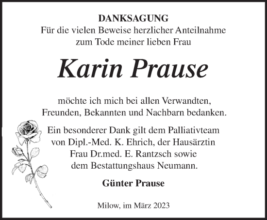 Traueranzeige von Karin Prause von Märkische Oderzeitung