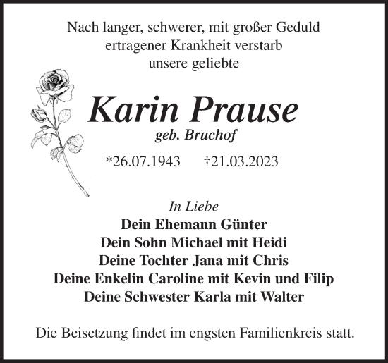 Traueranzeige von Karin Prause von Märkische Oderzeitung