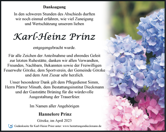 Traueranzeige von Karl-Heinz Prinz von Märkische Oderzeitung