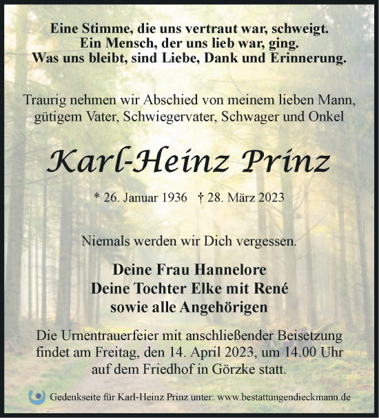 Traueranzeige von Karl-Heinz Prinz von Märkische Oderzeitung