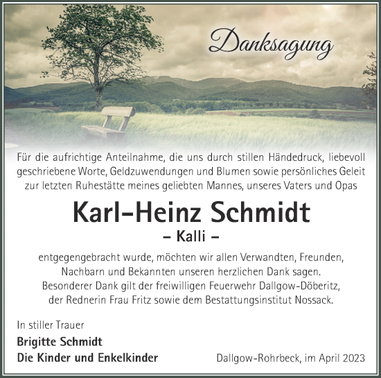 Traueranzeige von Karl-Heinz Schmidt von Märkische Oderzeitung