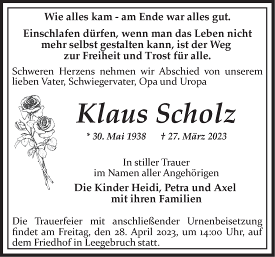 Traueranzeige von Klaus Scholz von Märkische Oderzeitung