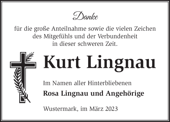 Traueranzeige von Kurt Lingnau von Märkische Oderzeitung
