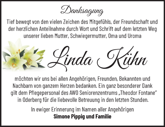 Traueranzeige von Linda Kühn von Märkische Oderzeitung