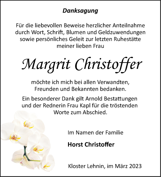 Traueranzeige von Margrit Christoffer von Märkische Oderzeitung