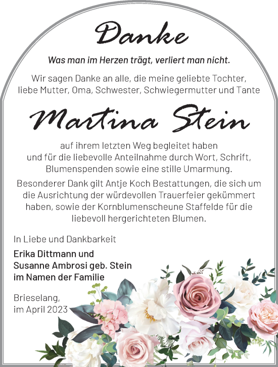 Traueranzeige von Martina Stein von Märkische Oderzeitung