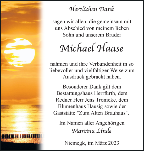 Traueranzeige von Michael Haase von Märkische Oderzeitung